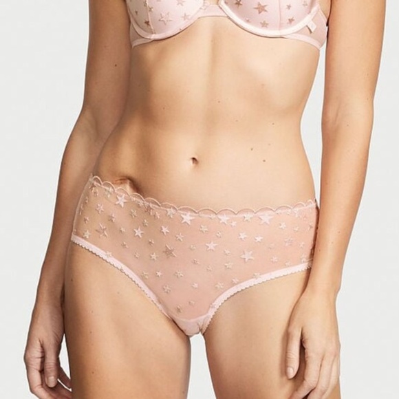 Victoria's Secret The Lacie Cheeky Panty Star Sheer Mesh Pink Fizz Star XXL NEW - Picture 1 of 4